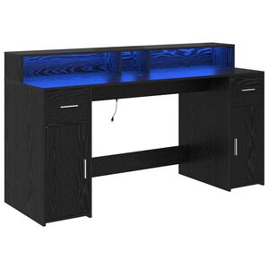 vidaXL Bureau avec porte Ch&ecirc;ne noir 160 x 55 x 91 cm Bois d'ing&eacute;nierie