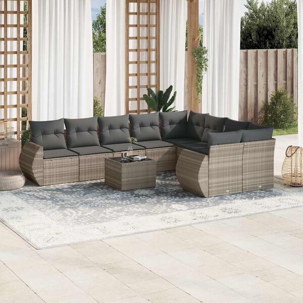 vidaXL Salon de jardin avec coussins 10 pcs gris clair r&eacute;sine tress&eacute;e