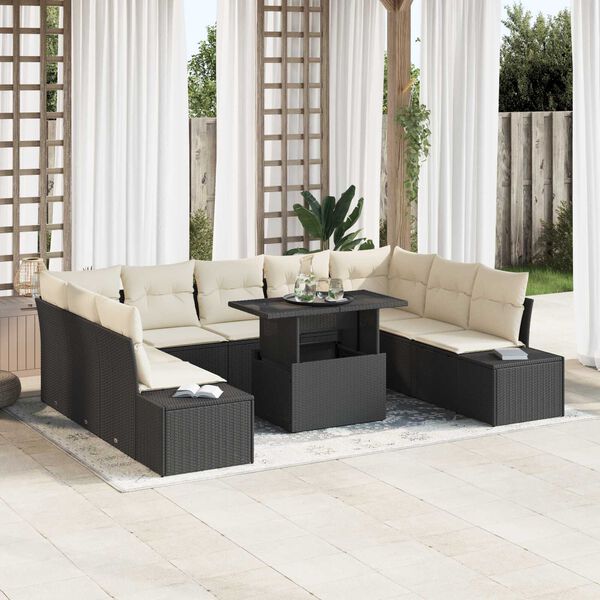 vidaXL Ensemble de canap&eacute; de jardin 10 pcs Noir Poly rotin