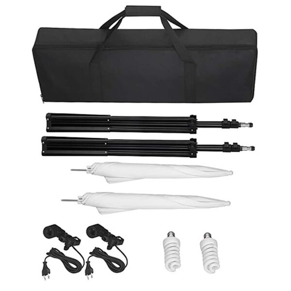 vidaXL Kit de studio et toile de fond noire 600 x 300 cm et lumi&egrave;res