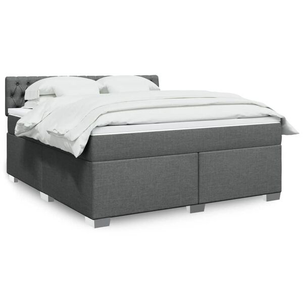 vidaXL Sommier &agrave; lattes de lit avec matelas Gris fonc&eacute; 180x200cm Tissu