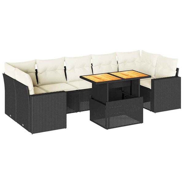 vidaXL Salon de jardin 8 pcs avec coussins noir r&eacute;sine tress&eacute;e