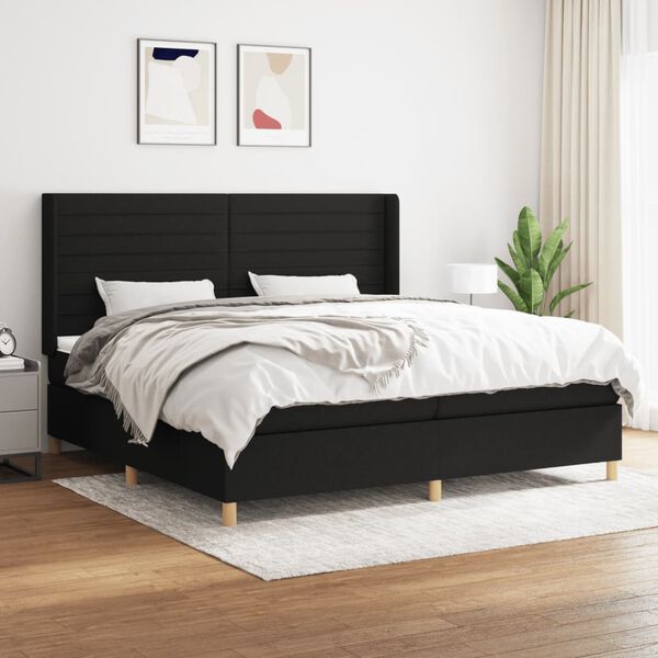 vidaXL Sommier &agrave; lattes de lit avec matelas Noir 200x200 cm Tissu