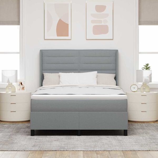 vidaXL Lit &agrave; ressorts avec matelas Gris clair 140 x 190 cm tissu