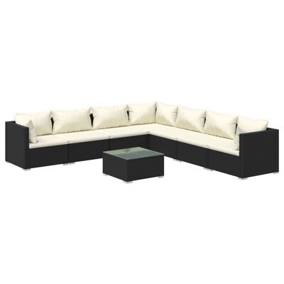 vidaXL Salon de jardin 8 pcs avec coussins Résine tressée Noir