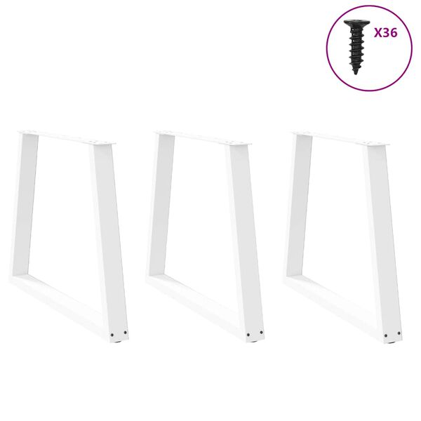 vidaXL Pieds de table à manger en forme de V, 3 pièces, blanc, 70 x (72-73,3) cm, acier