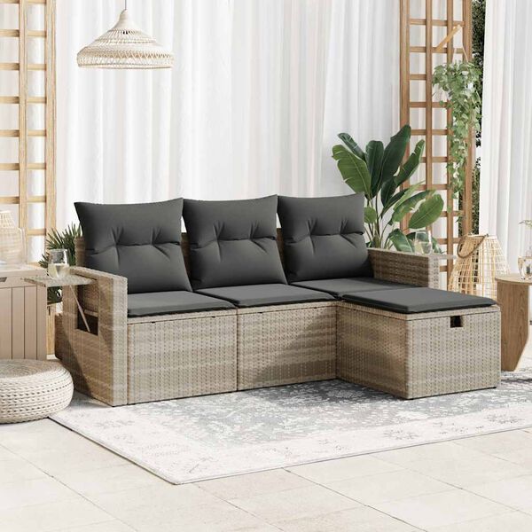 vidaXL Salon de jardin 4 pcs avec coussins gris clair r&eacute;sine tress&eacute;e