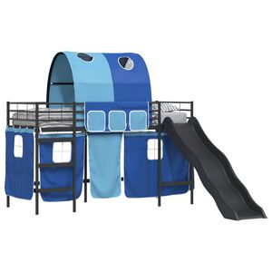 vidaXL Cadre de lit superpos&eacute; pour enfants avec rideaux Noir et Bleu