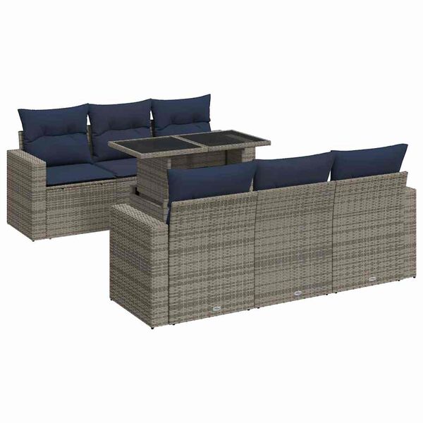 vidaXL Salon de jardin avec coussins 7 pcs gris résine tressée acacia