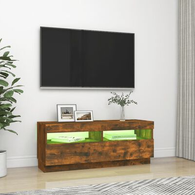 vidaXL Meuble TV avec lumières LED chêne fumé 100x35x40 cm