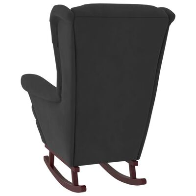 vidaXL Chaise à bascule avec pieds en bois et tabouret Noir Velours