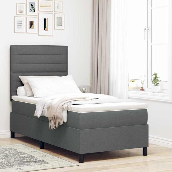 vidaXL Lit &agrave; ressorts avec matelas Gris fonc&eacute; 90 x 200 cm tissu