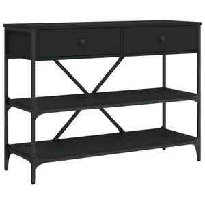 vidaXL Table console avec tiroirs et &eacute;tag&egrave;res noir bois d'ing&eacute;nierie
