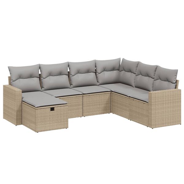 vidaXL Salon de jardin avec coussins 7pcs m&eacute;lange beige r&eacute;sine tress&eacute;e
