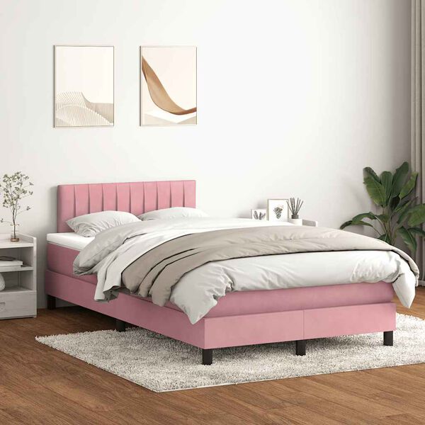 vidaXL Sommier &agrave; lattes de lit avec matelas et LED rose 120x220 cm velours