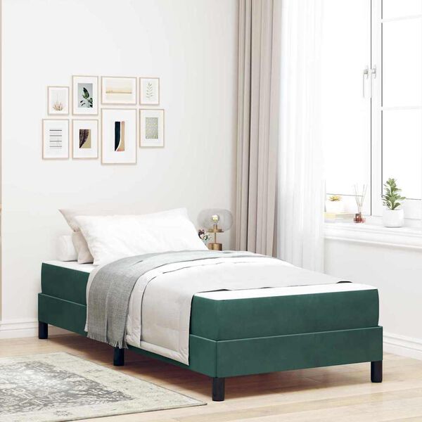 vidaXL Lit &agrave; ressorts avec matelas Vert fonc&eacute; 90 x 190 cm tissu