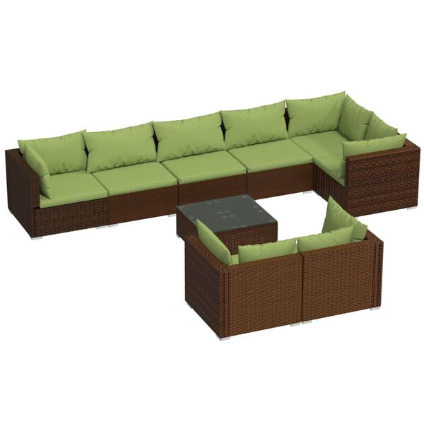 vidaXL Salon de jardin avec coussins 9 pcs marron résine tressée