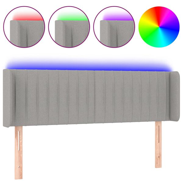 vidaXL T&ecirc;te de lit &agrave; LED Gris clair 147x16x78/88 cm Tissu