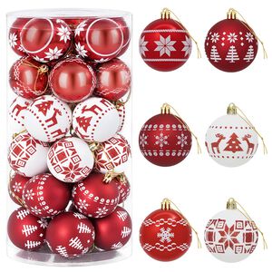 vidaXL Ensemble de boules de No&euml;l 30 pc Rouge et Blanc &Oslash; 6 cm
