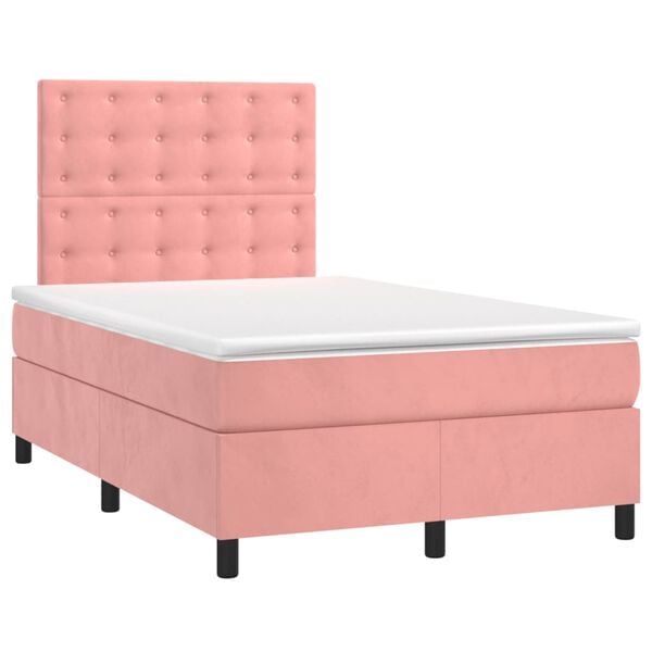 vidaXL Sommier &agrave; lattes de lit avec matelas Rose 120x200 cm Velours