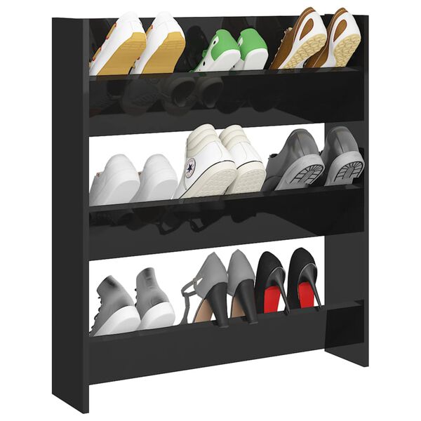 vidaXL Armoire &agrave; chaussures murale noir brillant bois d'ing&eacute;nierie