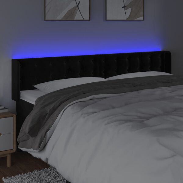 vidaXL T&ecirc;te de lit &agrave; LED Noir 163x16x78/88 cm Velours
