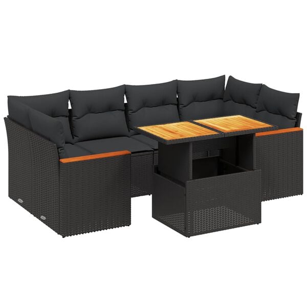 vidaXL Salon de jardin 7 pcs avec coussins noir r&eacute;sine tress&eacute;e