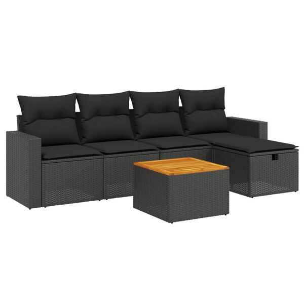 vidaXL Salon de jardin 6 pcs avec coussins noir r&eacute;sine tress&eacute;e
