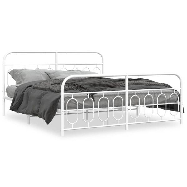 vidaXL Cadre de lit m&eacute;tal sans matelas et pied de lit blanc 183x213 cm