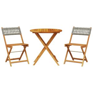 vidaXL Ensemble de bistro 3 pcs gris r&eacute;sine tress&eacute;e et bois massif