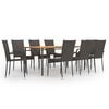 vidaXL Ensemble &agrave; manger de jardin 9 pcs R&eacute;sine tress&eacute;e Marron