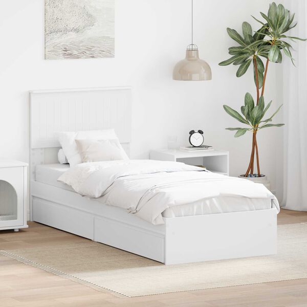 vidaXL Lit de Rangement Blanc 75 x 190 cm Bois d'ing&eacute;nierie