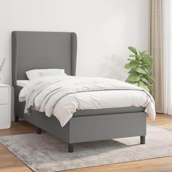 vidaXL Sommier &agrave; lattes de lit avec matelas Gris fonc&eacute; 80x200 cm Tissu
