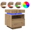vidaXL Armoire de chevet et lumi&egrave;res LED ch&ecirc;ne artisanal 40x39x48,5 cm