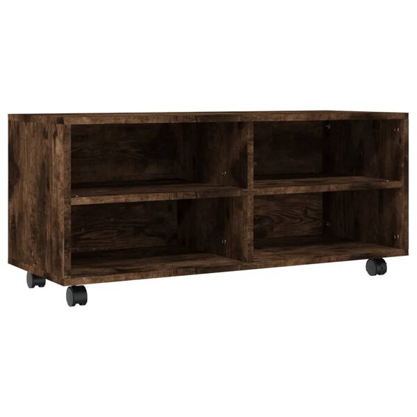 vidaXL Meuble TV sur roulettes Ch&ecirc;ne fum&eacute; 90x35x35cm Bois d'ing&eacute;nierie