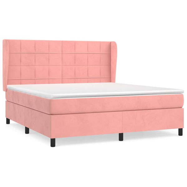 vidaXL Sommier &agrave; lattes de lit avec matelas Rose 160x200 cm Velours