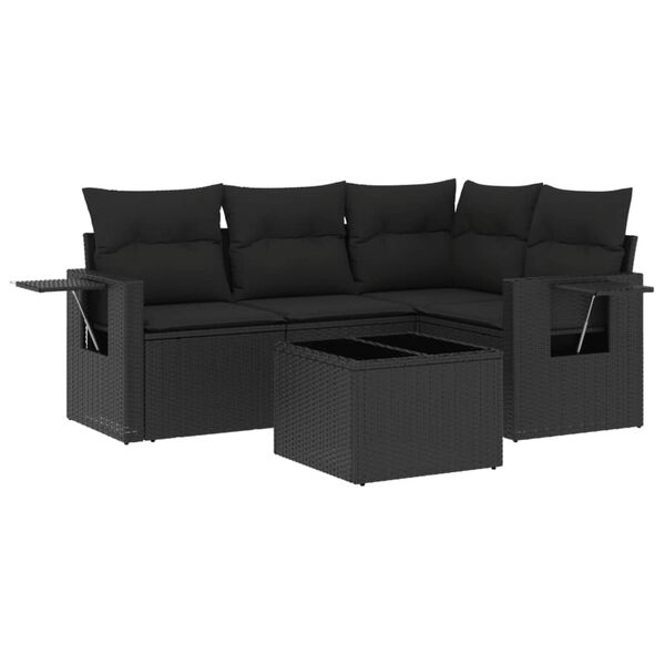 vidaXL Salon de jardin 5 pcs avec coussins noir r&eacute;sine tress&eacute;e