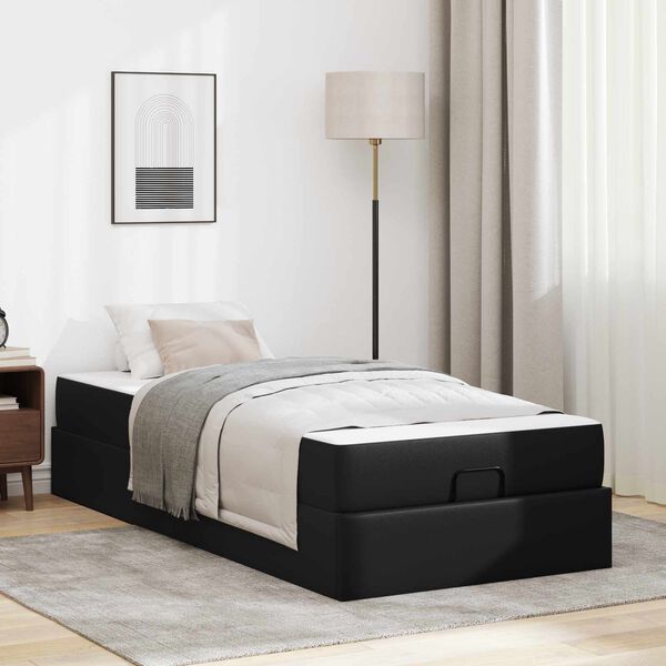 vidaXL Cadre de lit avec matelas avec matelas 2 pcs Noir PVC