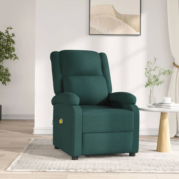 vidaXL Fauteuil &eacute;lectrique de massage Vert fonc&eacute; Tissu