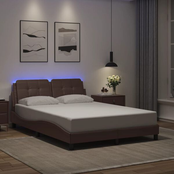 vidaXL Cadre de lit avec LED sans matelas Zadar marron 140x190 cm