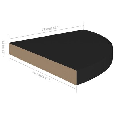 vidaXL Étagères d'angle flottantes 2 pcs noir 35x35x3,8 cm MDF