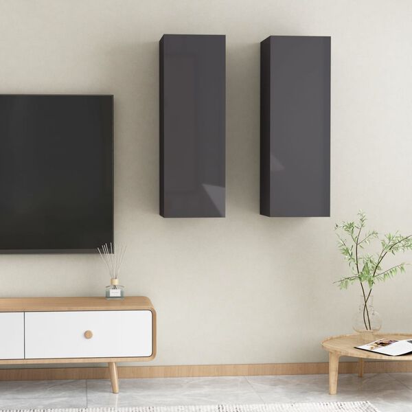 vidaXL Meubles TV 2 pcs Gris brillant 30,5x30x90 cm Bois d’ingénierie