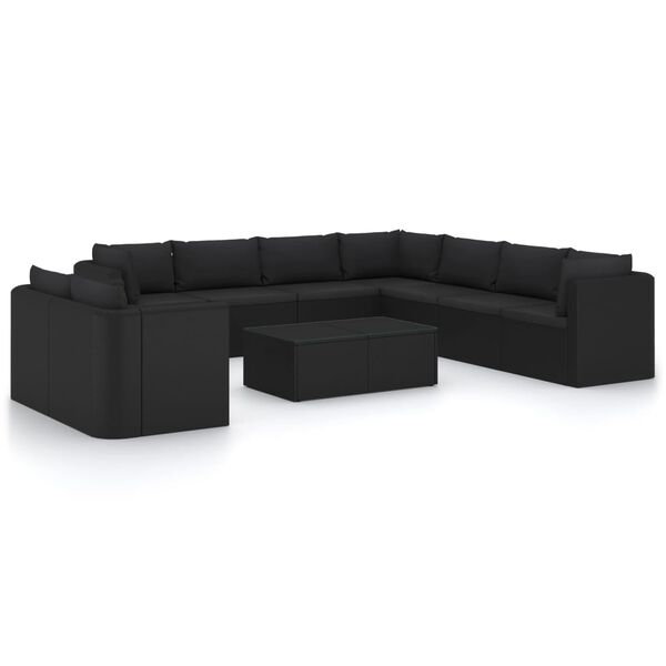 vidaXL Salon de jardin 11 pcs avec coussins R&eacute;sine tress&eacute;e Noir