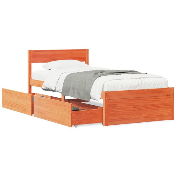 vidaXL Cadre de lit sans matelas cire marron 75x190 cm bois pin massif