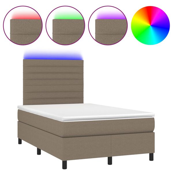 vidaXL Sommier &agrave; lattes de lit et matelas et LED Taupe 120x200cm Tissu
