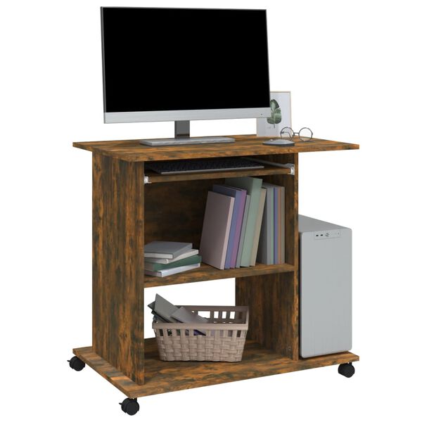vidaXL Bureau d'ordinateur Ch&ecirc;ne fum&eacute; 80x50x75 cm Bois d'ing&eacute;nierie