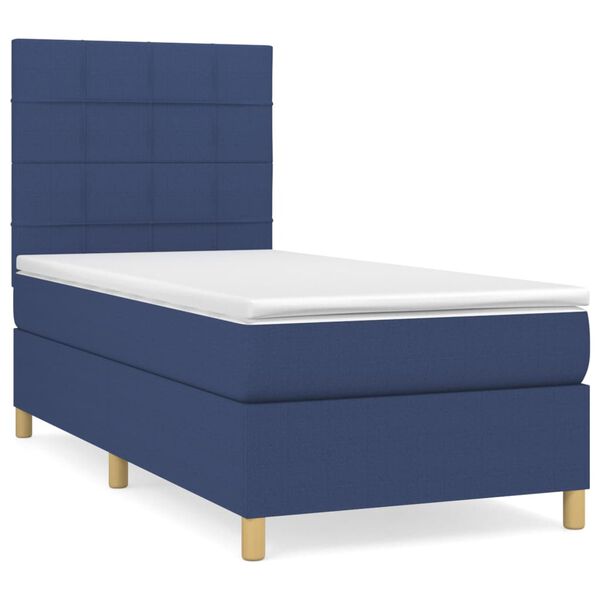vidaXL Sommier &agrave; lattes de lit avec matelas Bleu 90x190 cm Tissu