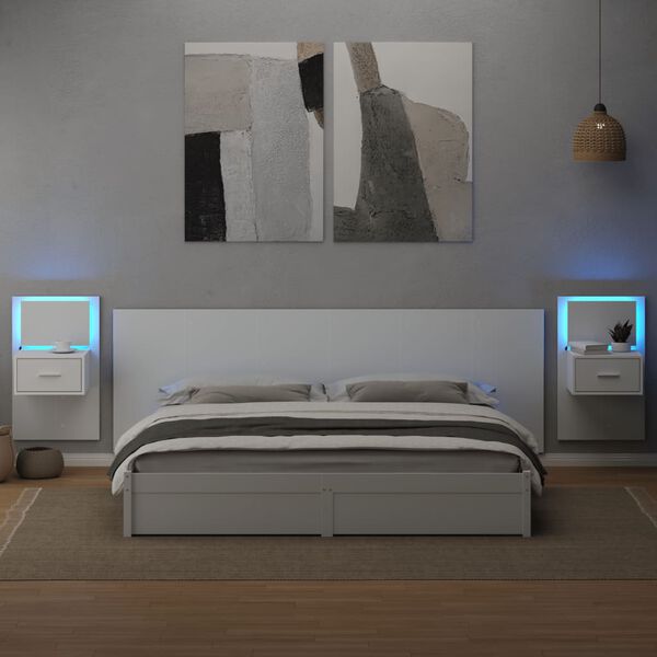 vidaXL T&ecirc;te de lit avec armoires blanc 240 cm bois d'ing&eacute;nierie