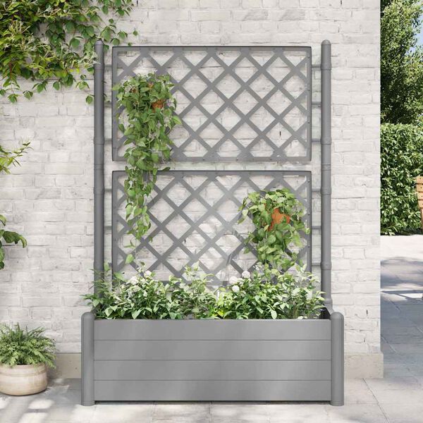 vidaXL Jardini&egrave;re avec treillis 100x43x142 cm PP Gris pierre