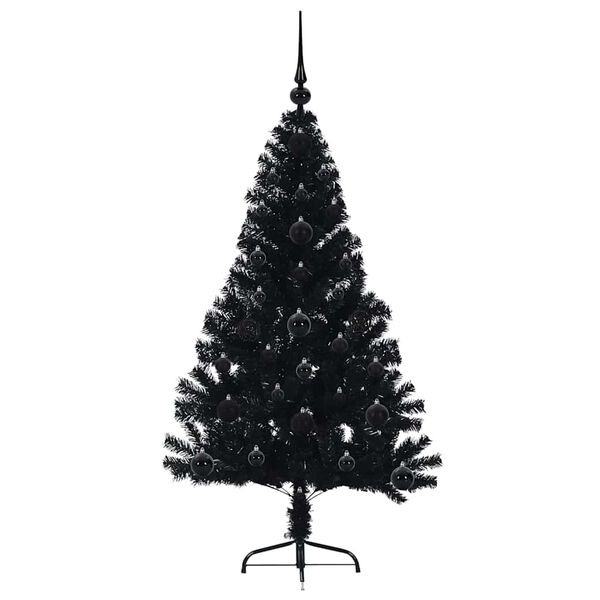 vidaXL Sapin de No&euml;l artificiel pr&eacute;-&eacute;clair&eacute; Noir 120 cm PVC